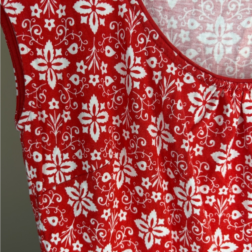 Boden Red Dress White Floral Pattern Women's Midi Dress Size 6R - Picture 4 of 6